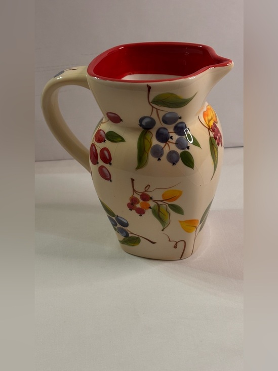 FTD Other - Hand-Painted Ceramic Fruit Pitcher - Cream Exterior with Red Interior